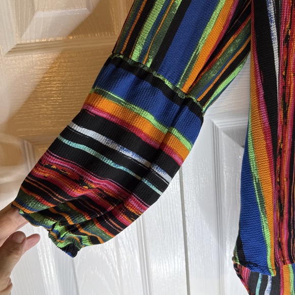 Notations Women's Striped Pullover Blouse Size Medium Bright Colorful - Picture 3 of 7